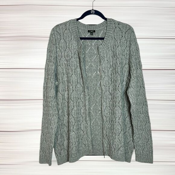 Talbots Gray Zip Front Cardigan Cotton Wool Cashmere Blend Crew Neck size 2X - Picture 1 of 11